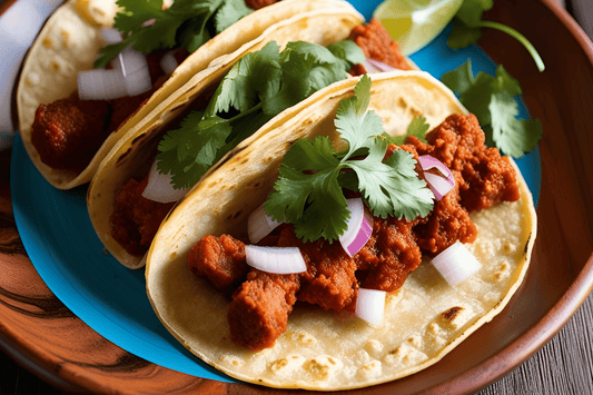 Würzige Chorizo -Straße Tacos mit frischem Koriander und Limette