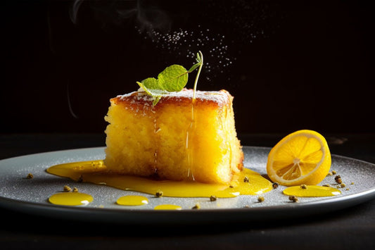 Zestische Zitronenpolenta -Kuchen mit Zitrusglasur