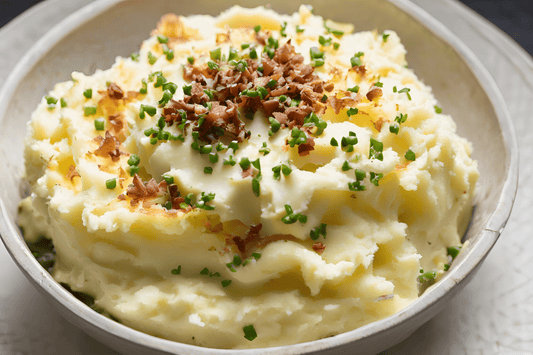 Cremy beladene Kartoffelpüree mit Cheddar, Speck und Schnittlauch