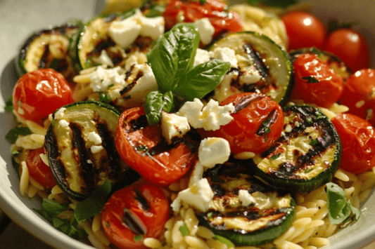 Sommergemüse Orzo -Salat mit Zitronenvinaigrette