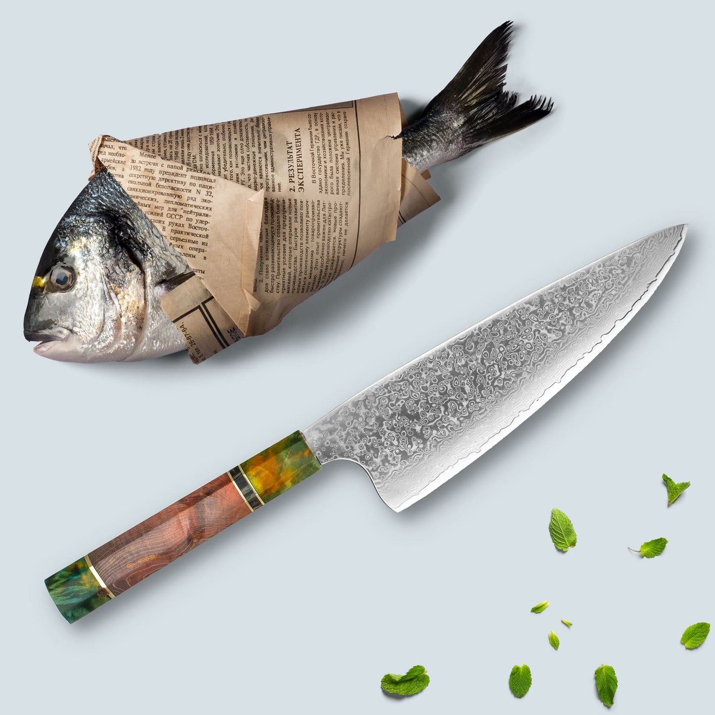 Ichika (いちか) Damaskus -Stahlmesser mit farbig achteckigem Griff