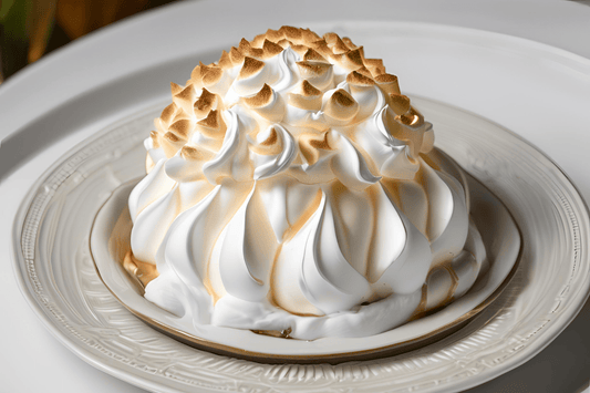 Klassisches gebackenes Alaska mit Vanilleeis, Schwammkuchen und geröstetem Baiser