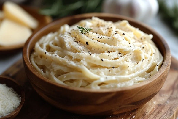 Dekadente creme weiße Nudelsauce mit Knoblauch