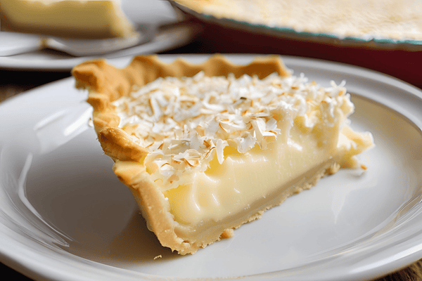 Cremige altmodische Kokosnusspuddingkuchen mit schuppigem Gebäck