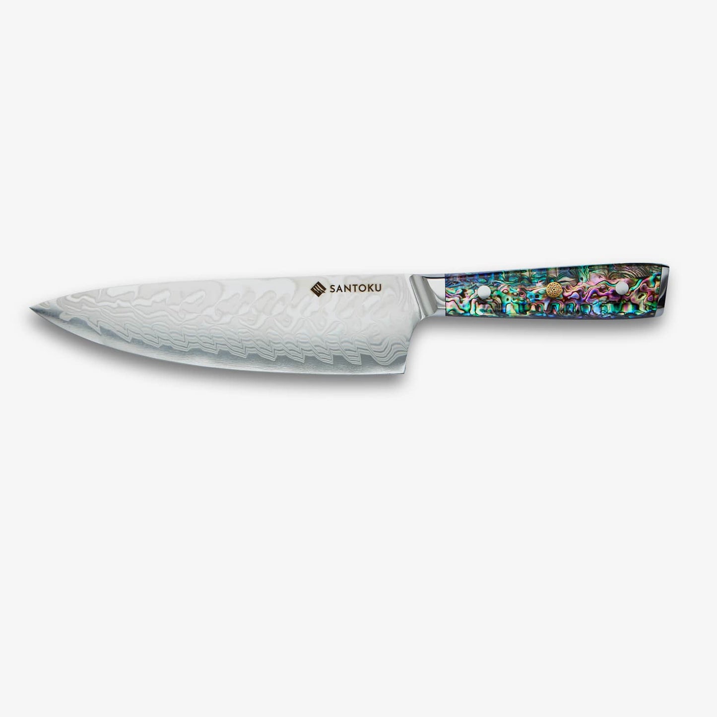 Chikashi (ちかし) Damaskus Chef Messer & Stahlset mit Abalone Griff
