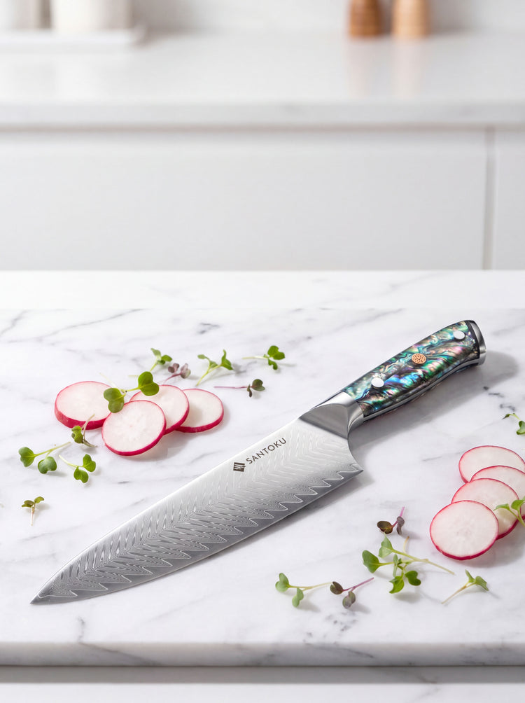 Haruta 8 Zoll VG10 japanisches Gyuto-Kochmesser aus Damaststahl mit Holzgriff und Scheide