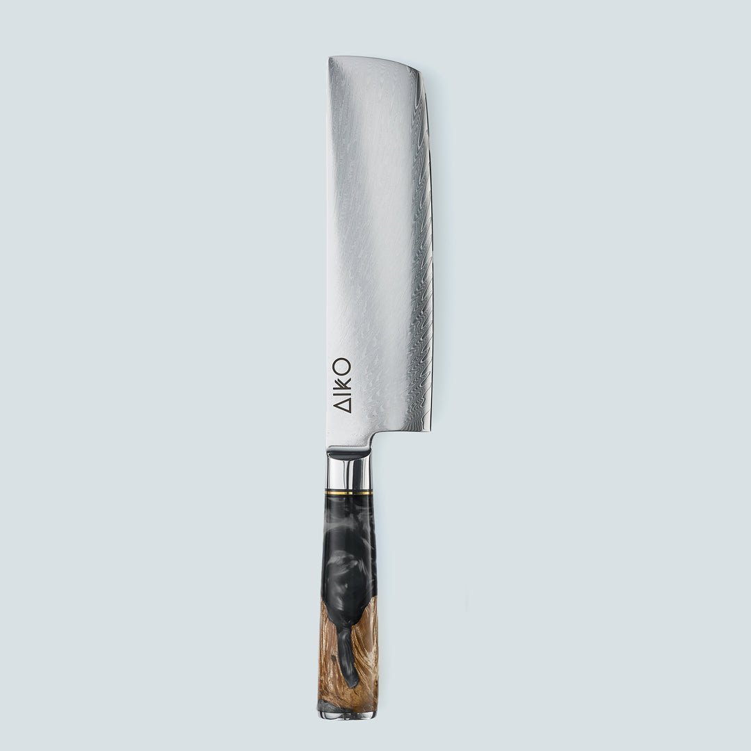 Aiko Black (あいこ, アイコ) Damaskus-Stahlmesser mit farbigem schwarzem Harz-Griff